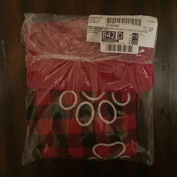 NEW Buffalo Check Paw Prints Personalized Red Dog Christmas Stocking - Picture 3 of 3